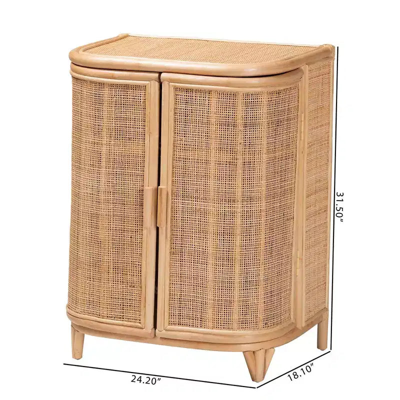 bali & pari Yanka Natural Rattan Storage Cabinet Natural: Handcrafted, 2-Shelf, Bohemian Design
