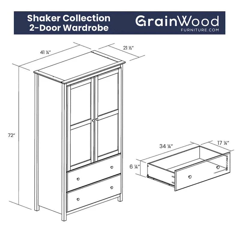 2-Door Solid Wood Armoire - 41x72x22