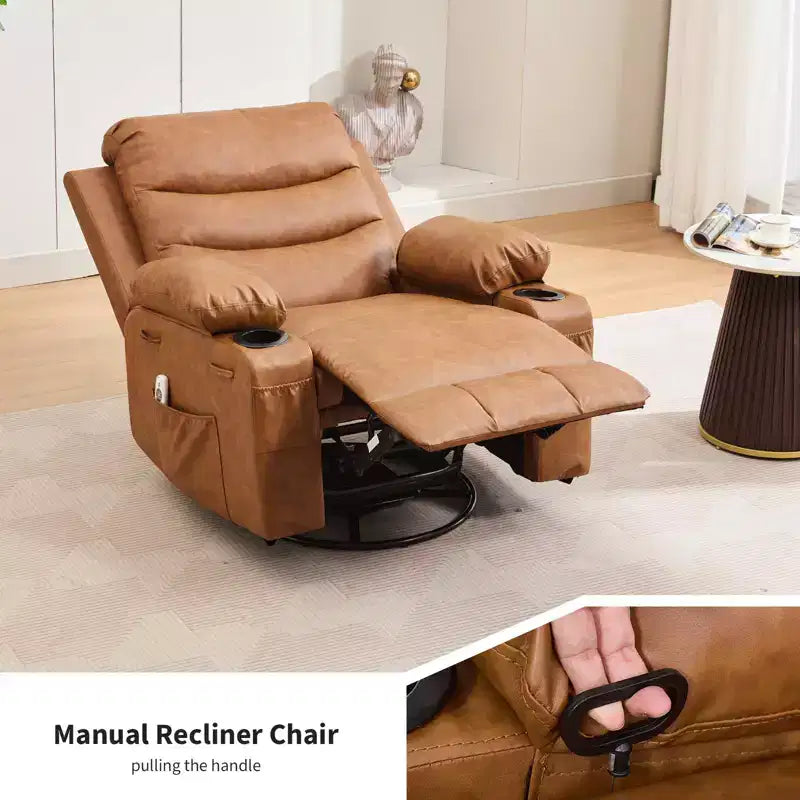 Oversized 360 Swivel Rocker Recliner with Massage & Heat - Ergonomic Lounge Chair with Cup Holders, Side Pockets for Living Room, Nursery