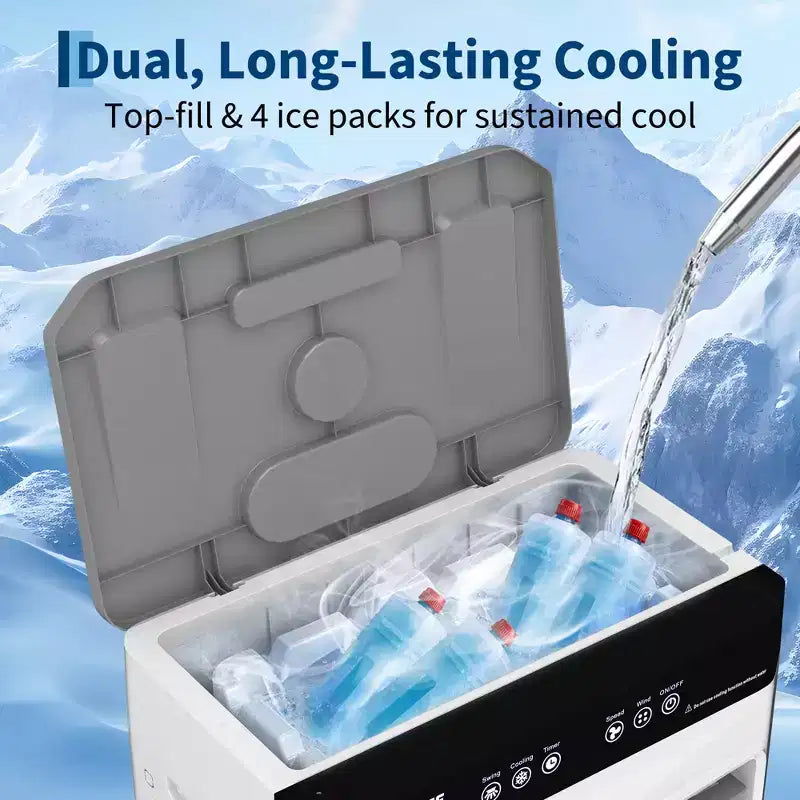 Air Cooler Evaporative Air Cooler with Water Tank, 4 Ice Packs, 3-Speed, 120 Oscillation, Remote Control and 12H Timer, 150W Portable Floor