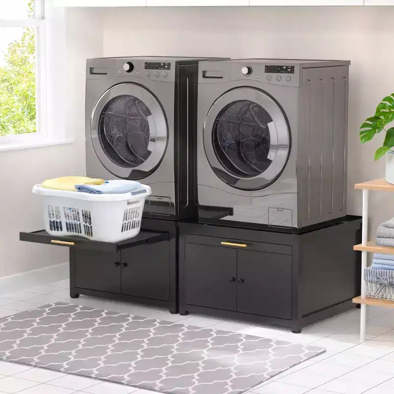 Black / White Heavy-Duty Metal Washer & Dryer Pedestal Stand ¨C Single Unit, Anti-Vibration