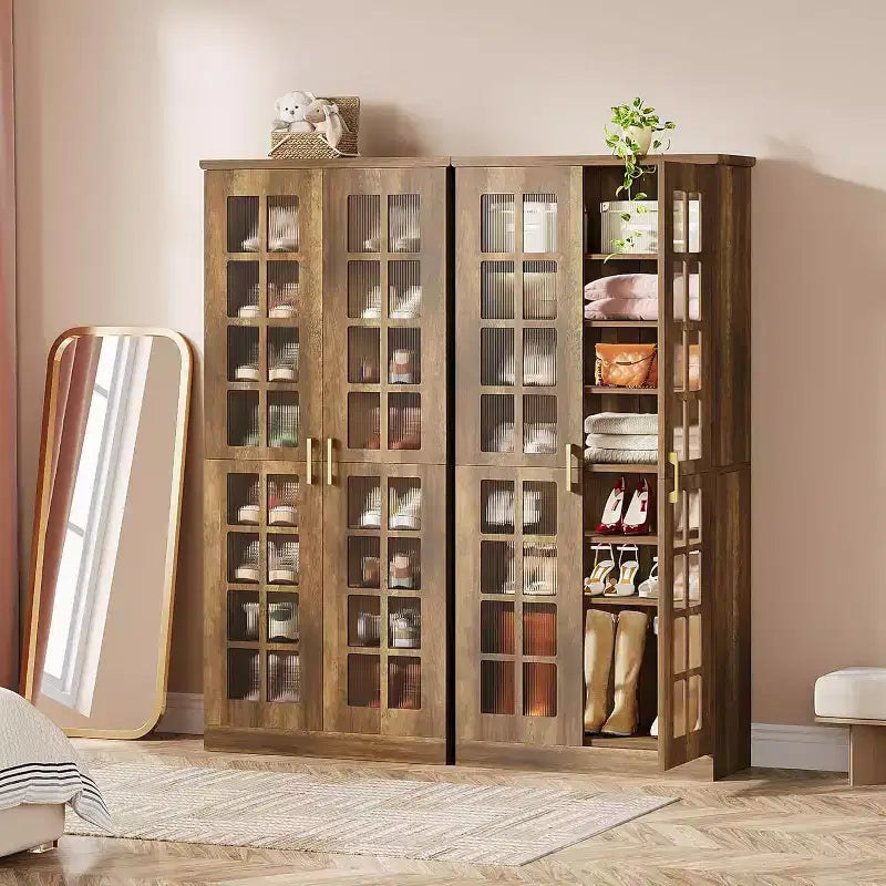 Lantine Tall Shoe Cabinet with Doors, 8-Tier Shoe Storage with Adjustable Shelves, Modern Shoe Rack Cabinet for Hallway, Closet, Living Room, White