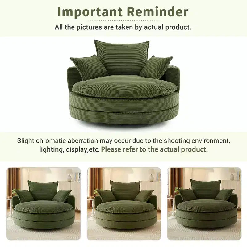 360 Swivel Accent Chair, Barrel Chair Swivel Round Sofa Chair with Cushion for Living Room