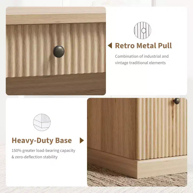 Fluted Home Office Desk Storage, 54 Modern Executive Desk with Charging Station, Wooden Computer Writing Desk with File Drawers for Study Room