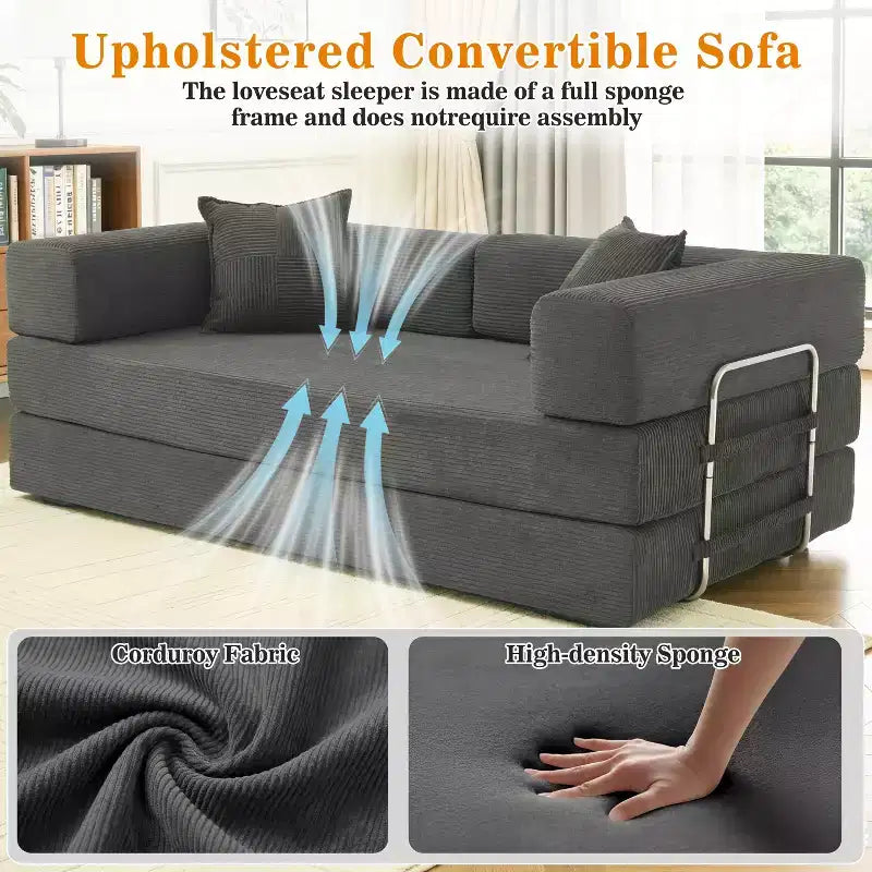 Dyonery 78Folding Sofa Bed Convertable Corduroy Couch King Size Floor Sleeper 4-in-1 DIY Combination Modular Sofa Fold Out Comfy sofa.