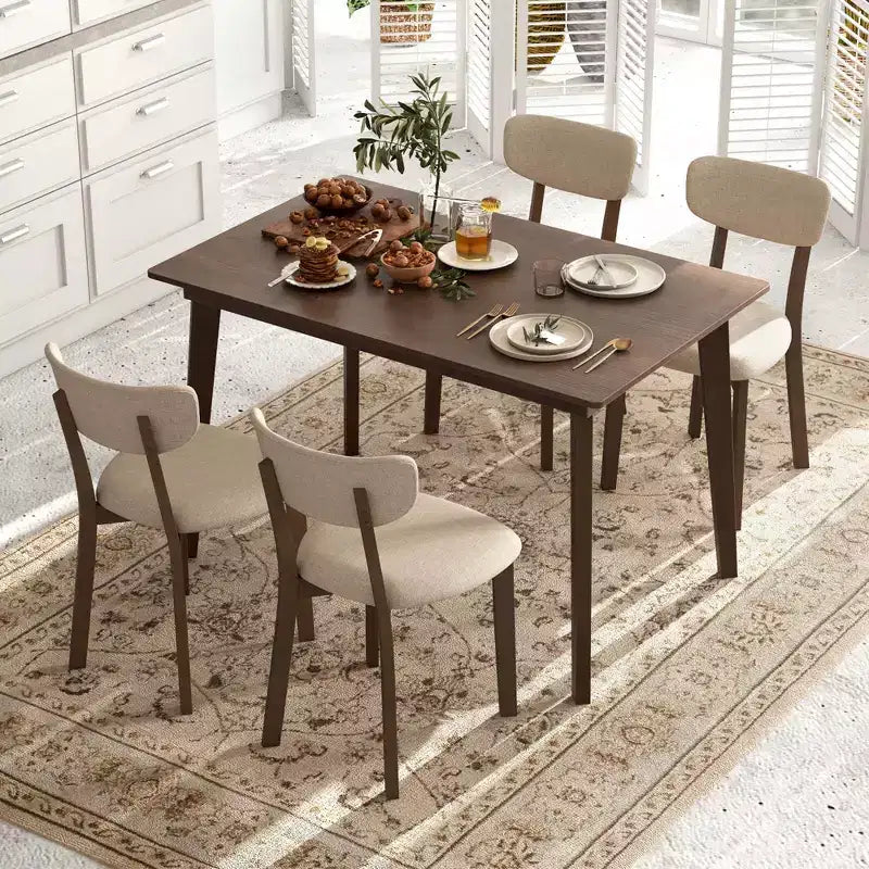 Costway 5-Piece Dining Table Set for 4 Farmhouse Wooden Table & 4 Upholstered Chairs