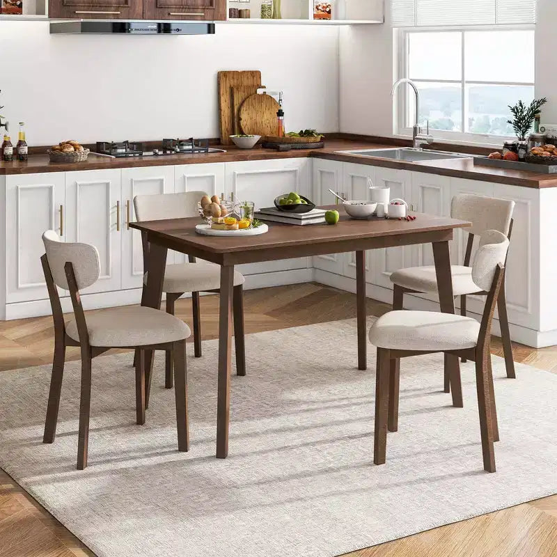 Costway 5-Piece Dining Table Set for 4 Farmhouse Wooden Table & 4 Upholstered Chairs