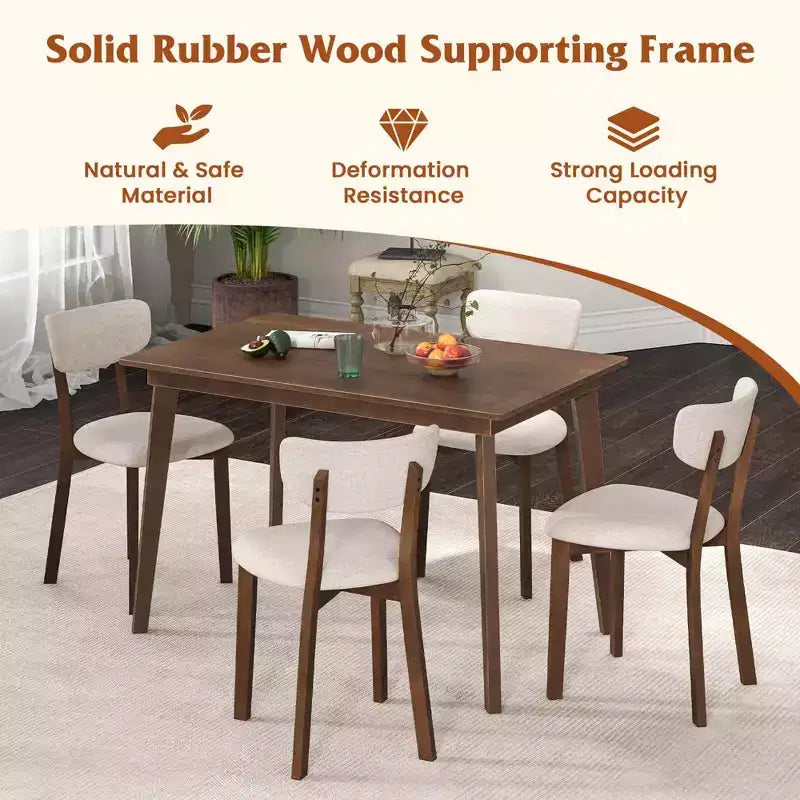 Costway 5-Piece Dining Table Set for 4 Farmhouse Wooden Table & 4 Upholstered Chairs