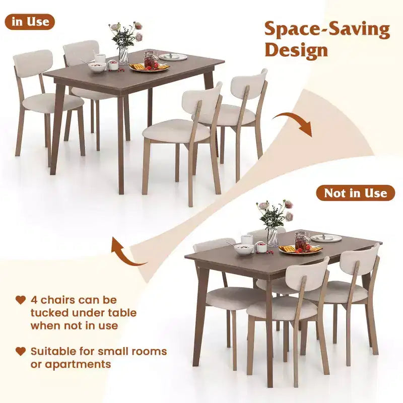 Costway 5-Piece Dining Table Set for 4 Farmhouse Wooden Table & 4 Upholstered Chairs