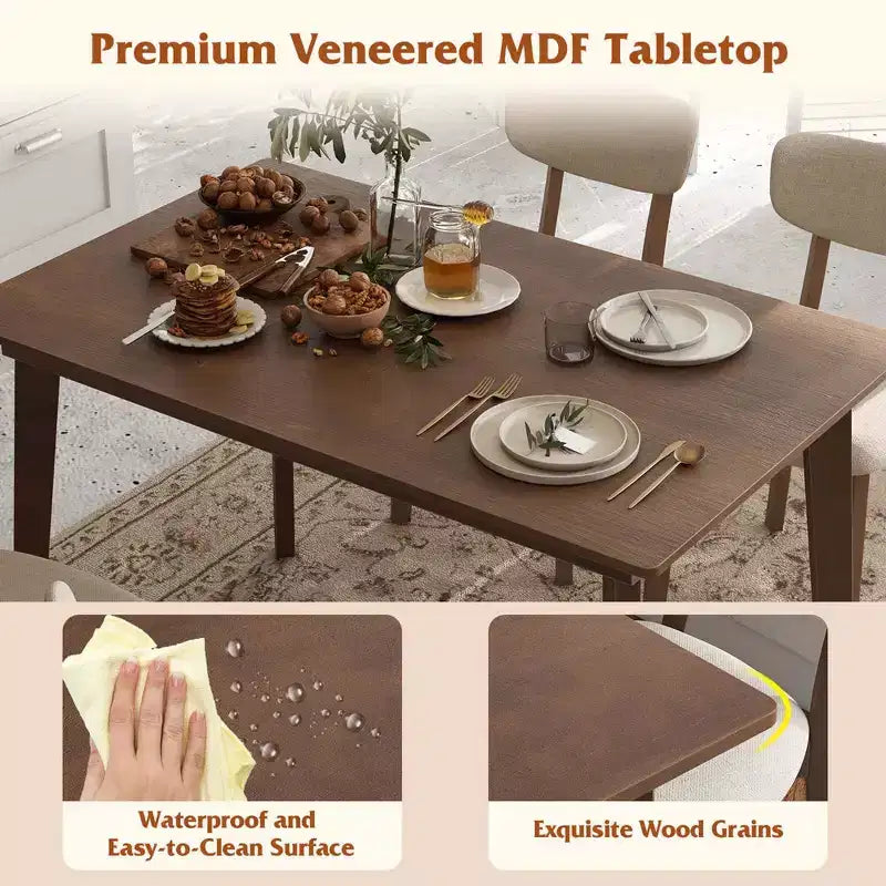 Costway 5-Piece Dining Table Set for 4 Farmhouse Wooden Table & 4 Upholstered Chairs