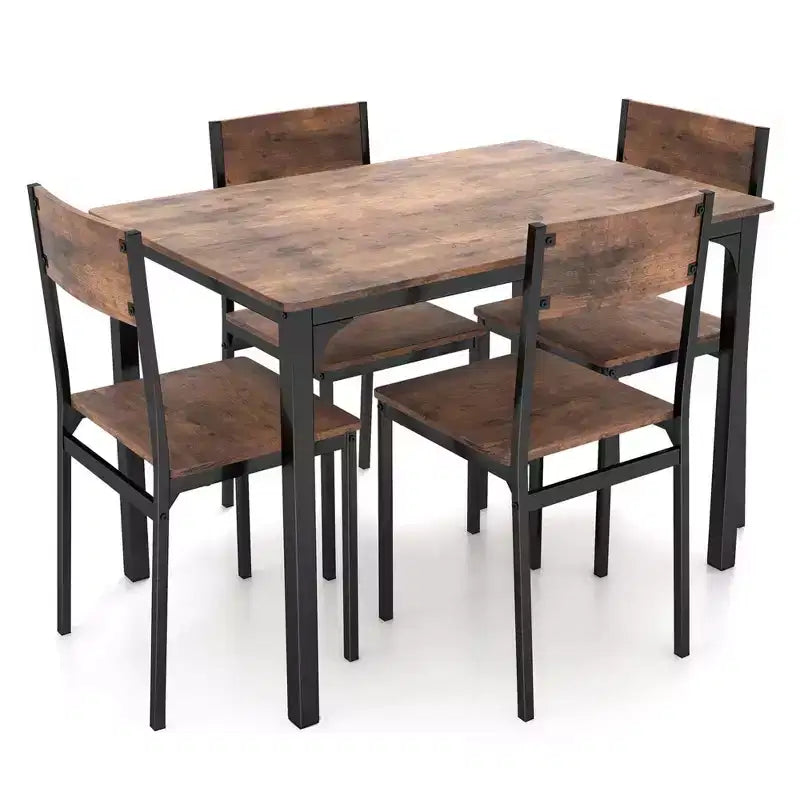 Costway 5 PCS Dining Table Set Industrial Style Kitchen Table & Chairs for 4 Gray/Brown/Dark Brown