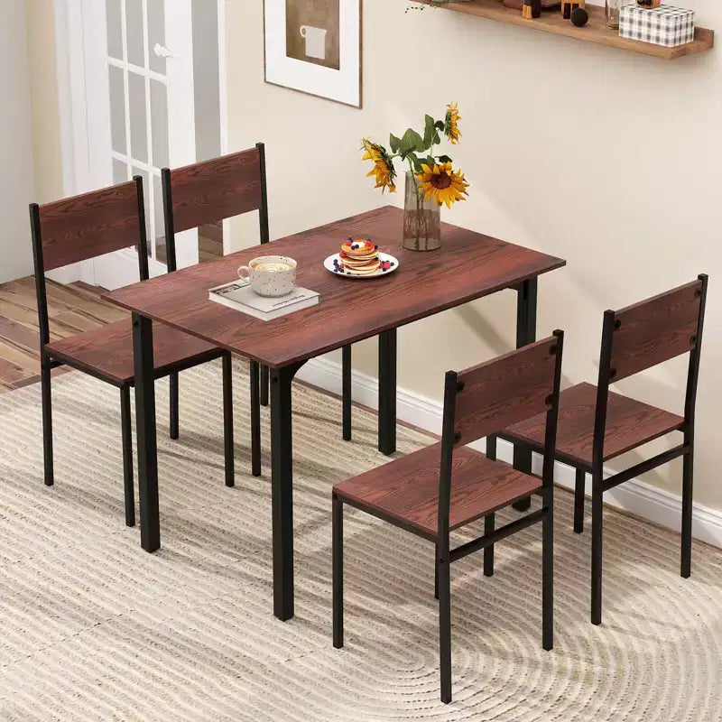 Costway 5 PCS Dining Table Set Industrial Style Kitchen Table & Chairs for 4 Gray/Brown/Dark Brown
