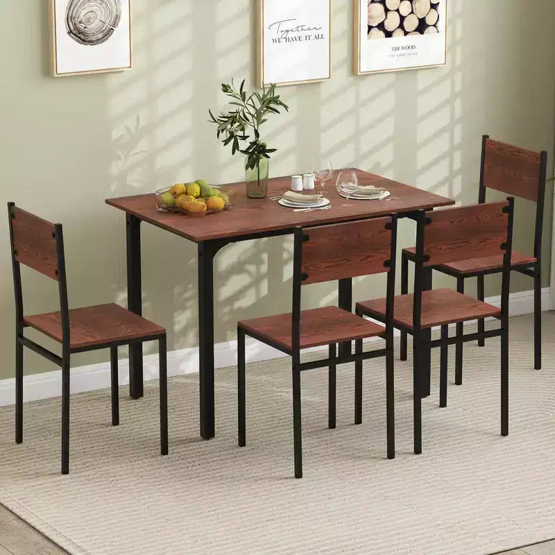 Costway 5 PCS Dining Table Set Industrial Style Kitchen Table & Chairs for 4 Gray/Brown/Dark Brown