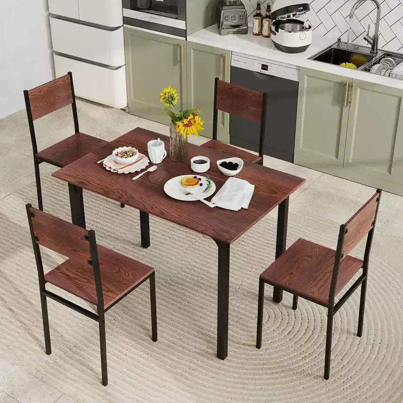 Costway 5 PCS Dining Table Set Industrial Style Kitchen Table & Chairs for 4 Gray/Brown/Dark Brown