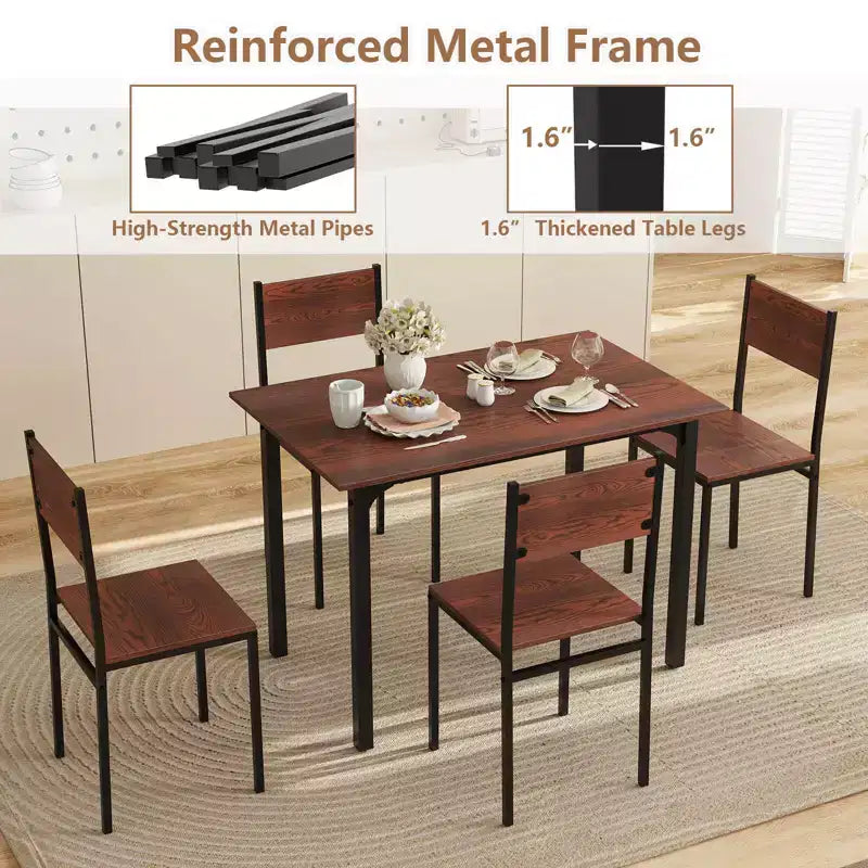 Costway 5 PCS Dining Table Set Industrial Style Kitchen Table & Chairs for 4 Gray/Brown/Dark Brown