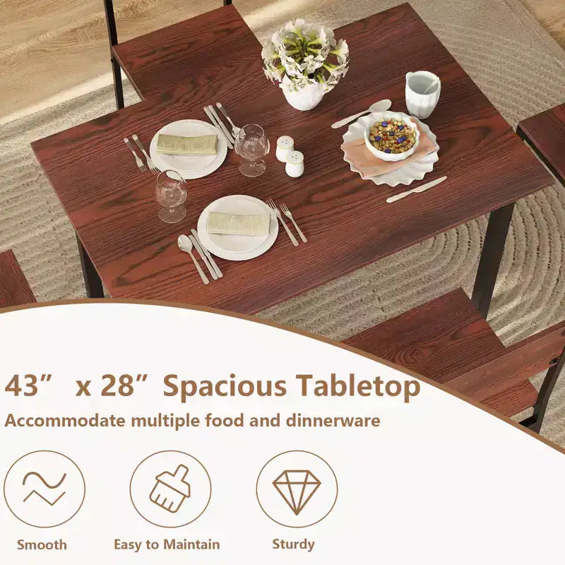 Costway 5 PCS Dining Table Set Industrial Style Kitchen Table & Chairs for 4 Gray/Brown/Dark Brown