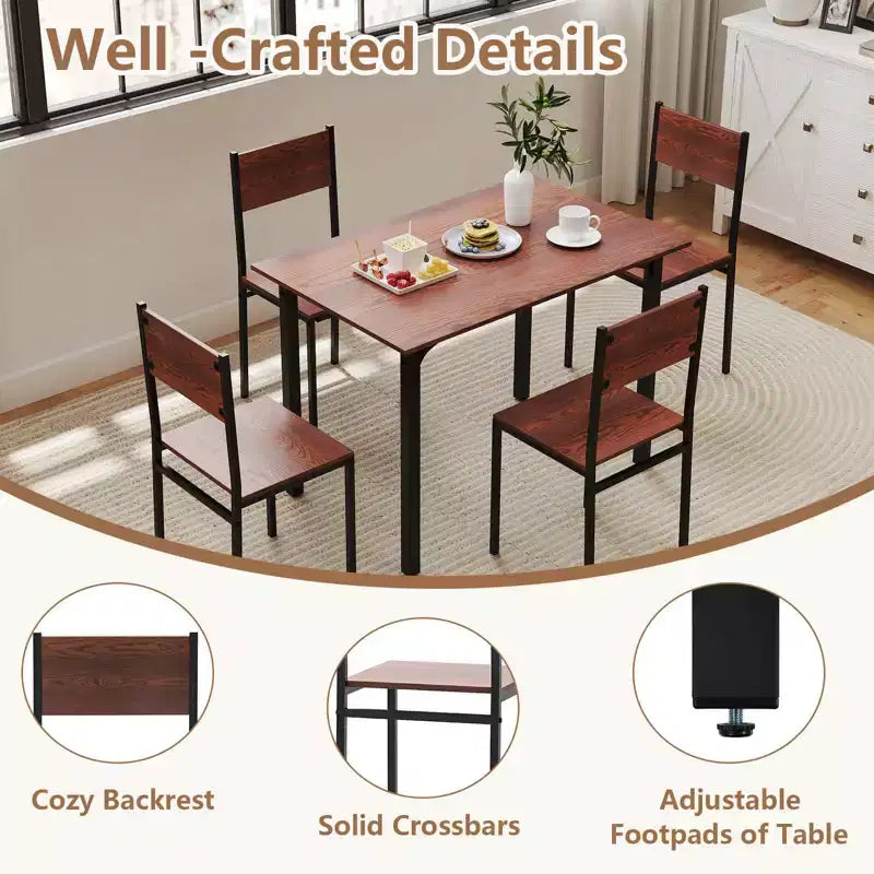 Costway 5 PCS Dining Table Set Industrial Style Kitchen Table & Chairs for 4 Gray/Brown/Dark Brown