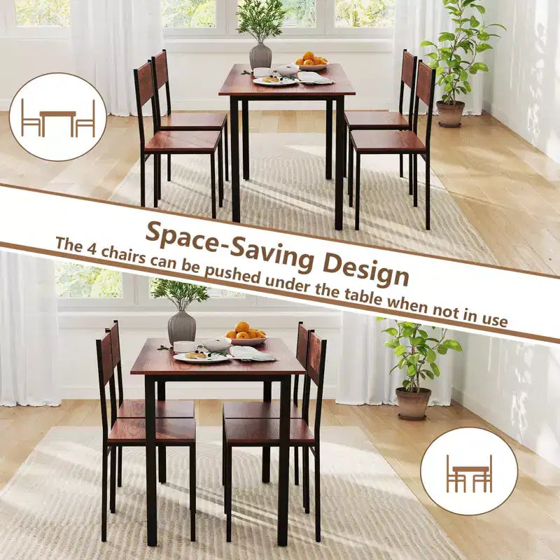 Costway 5 PCS Dining Table Set Industrial Style Kitchen Table & Chairs for 4 Gray/Brown/Dark Brown