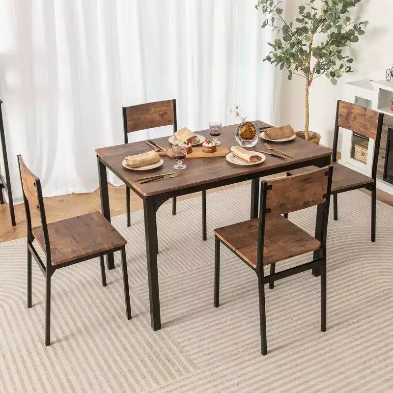 Costway 5 PCS Dining Table Set Industrial Style Kitchen Table & Chairs for 4 Gray/Brown/Dark Brown