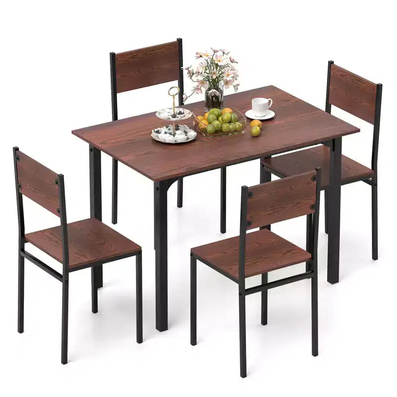 Costway 5 PCS Dining Table Set Industrial Style Kitchen Table & Chairs for 4 Gray/Brown/Dark Brown