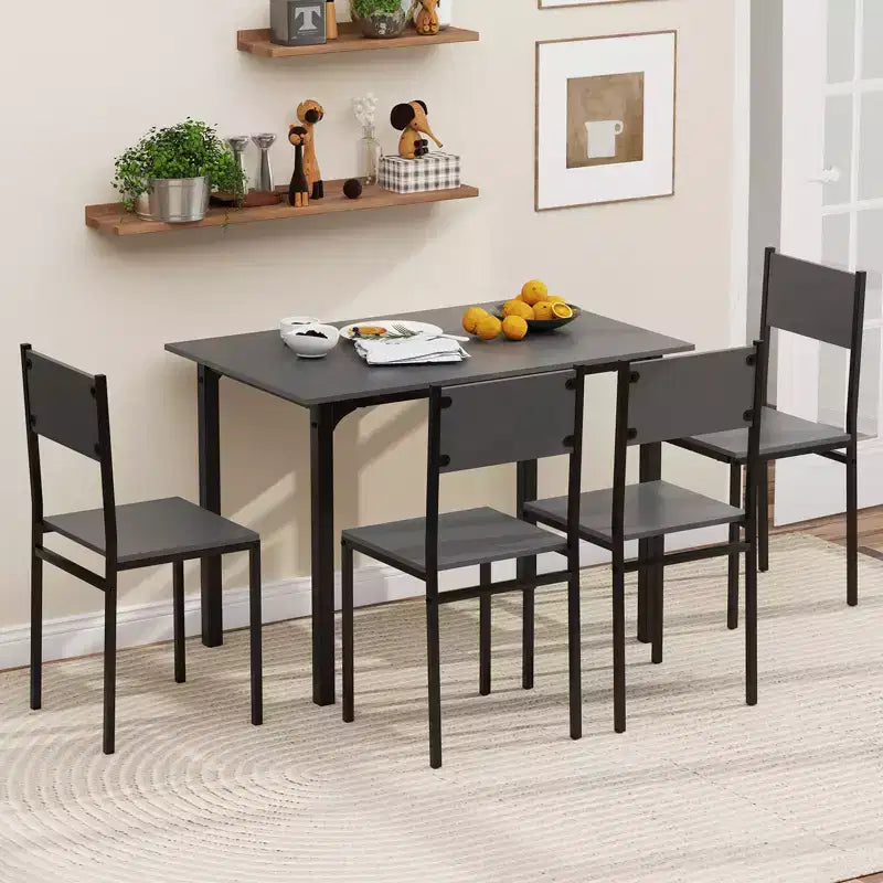 Costway 5 PCS Dining Table Set Industrial Style Kitchen Table & Chairs for 4 Gray/Brown/Dark Brown