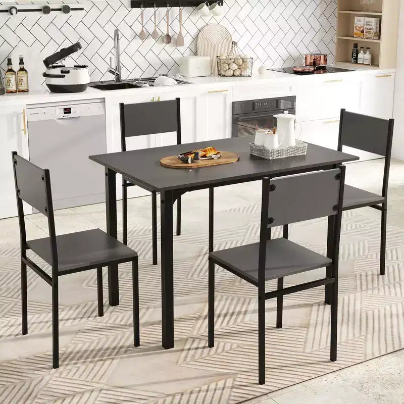 Costway 5 PCS Dining Table Set Industrial Style Kitchen Table & Chairs for 4 Gray/Brown/Dark Brown