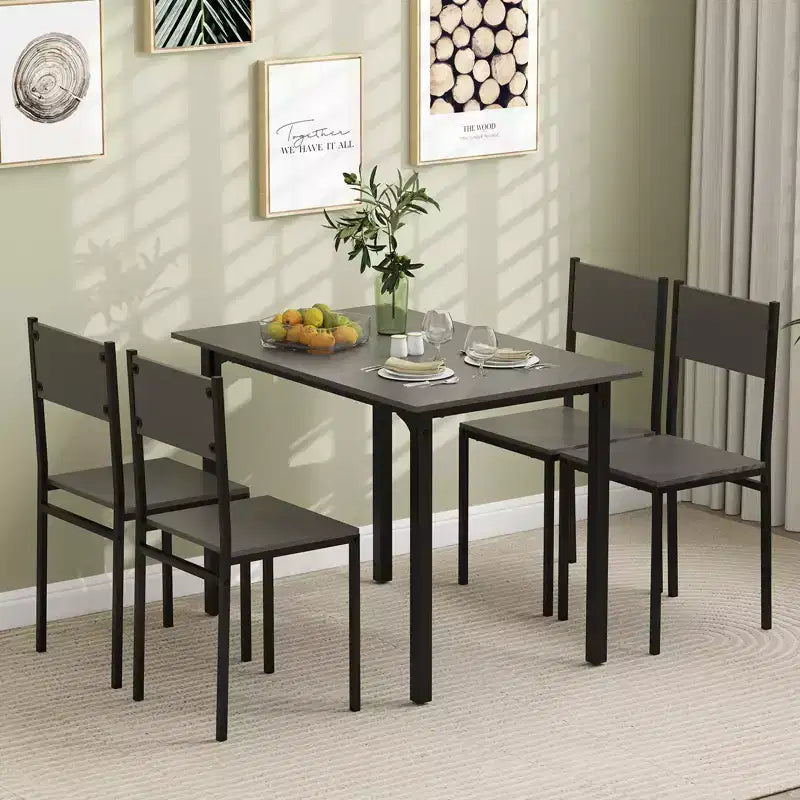 Costway 5 PCS Dining Table Set Industrial Style Kitchen Table & Chairs for 4 Gray/Brown/Dark Brown