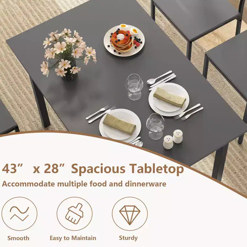 Costway 5 PCS Dining Table Set Industrial Style Kitchen Table & Chairs for 4 Gray/Brown/Dark Brown