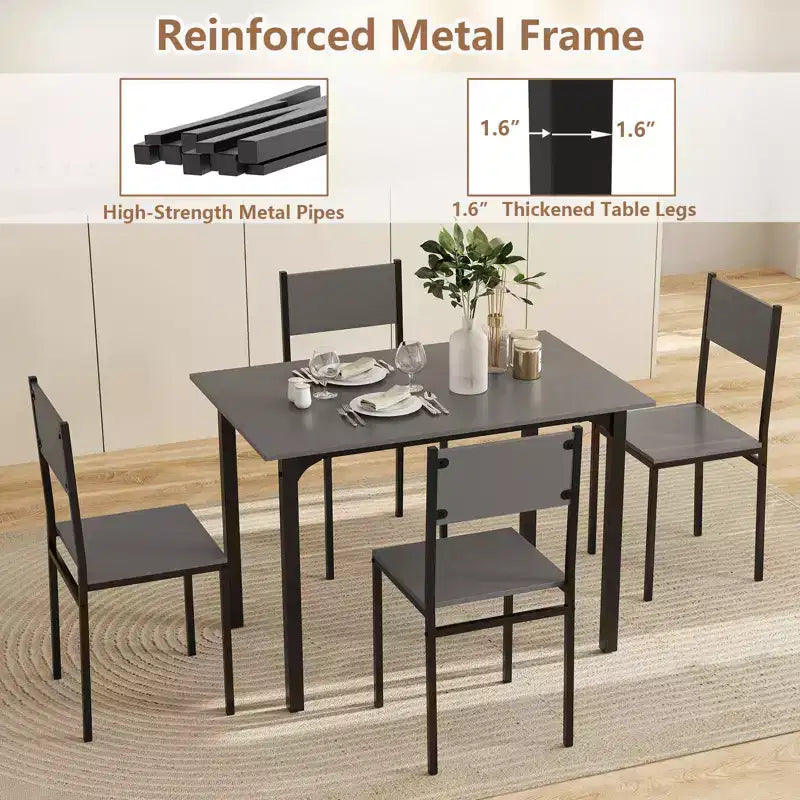 Costway 5 PCS Dining Table Set Industrial Style Kitchen Table & Chairs for 4 Gray/Brown/Dark Brown