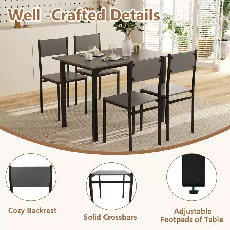 Costway 5 PCS Dining Table Set Industrial Style Kitchen Table & Chairs for 4 Gray/Brown/Dark Brown