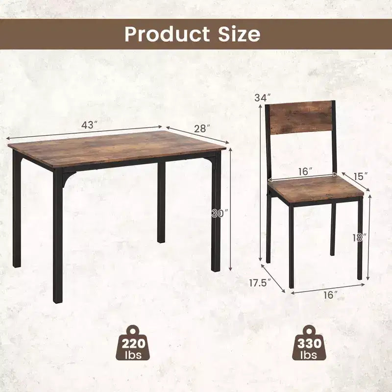 Costway 5 PCS Dining Table Set Industrial Style Kitchen Table & Chairs for 4 Gray/Brown/Dark Brown