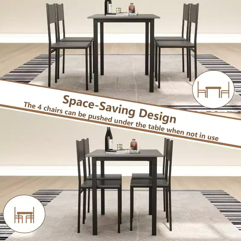 Costway 5 PCS Dining Table Set Industrial Style Kitchen Table & Chairs for 4 Gray/Brown/Dark Brown