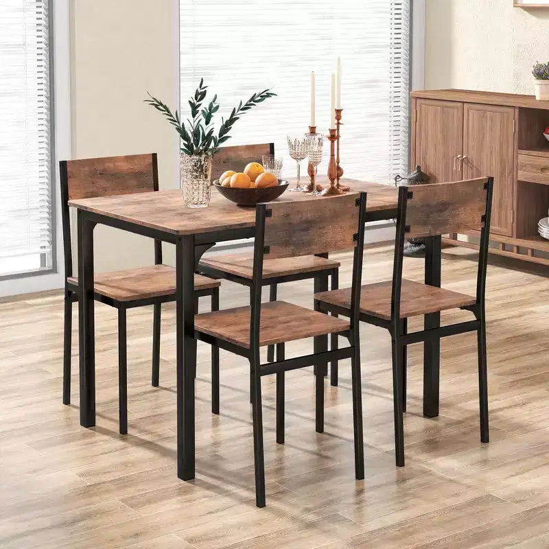 Costway 5 PCS Dining Table Set Industrial Style Kitchen Table & Chairs for 4 Gray/Brown/Dark Brown