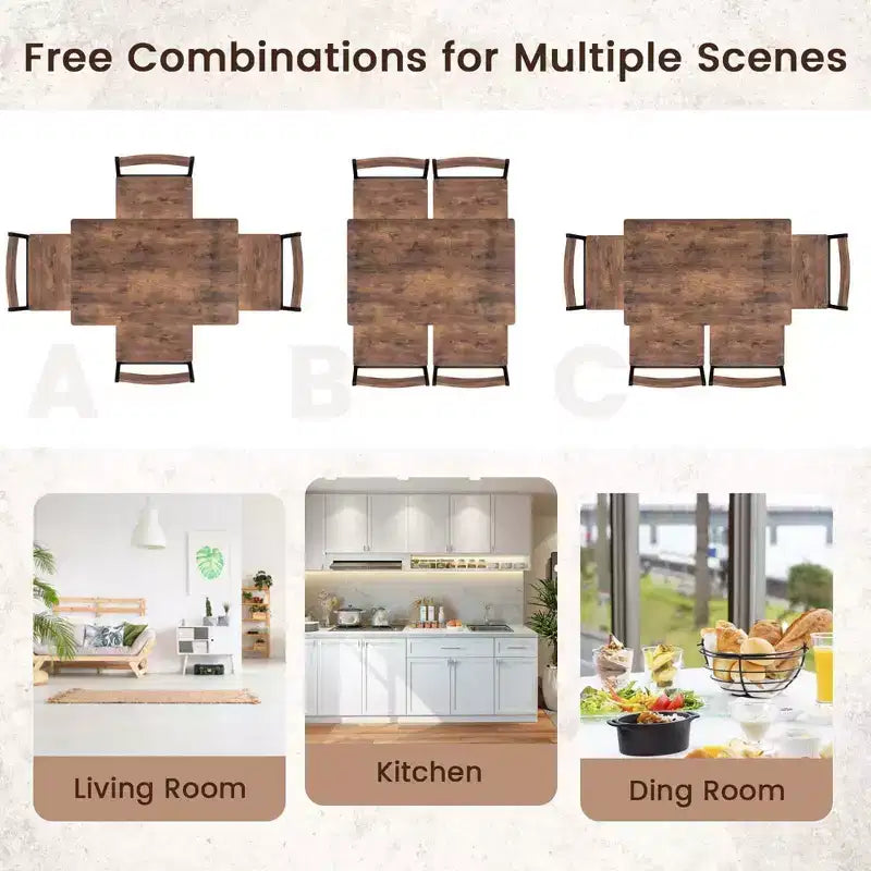 Costway 5 PCS Dining Table Set Industrial Style Kitchen Table & Chairs for 4 Gray/Brown/Dark Brown