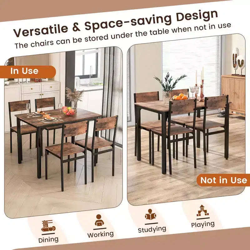 Costway 5 PCS Dining Table Set Industrial Style Kitchen Table & Chairs for 4 Gray/Brown/Dark Brown
