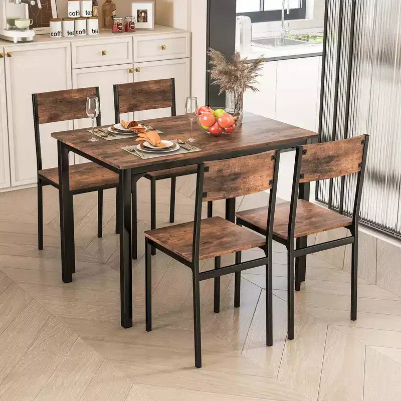 Costway 5 PCS Dining Table Set Industrial Style Kitchen Table & Chairs for 4 Gray/Brown/Dark Brown