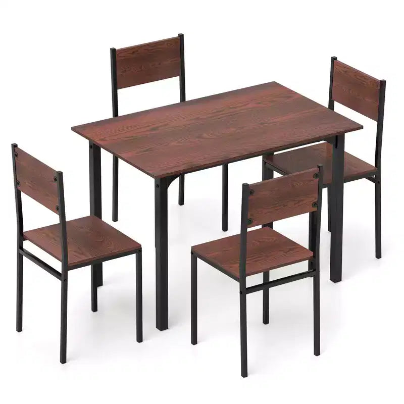 Costway 5 PCS Dining Table Set Industrial Style Kitchen Table & Chairs for 4 Gray/Brown/Dark Brown