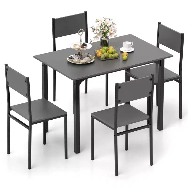 Costway 5 PCS Dining Table Set Industrial Style Kitchen Table & Chairs for 4 Gray/Brown/Dark Brown