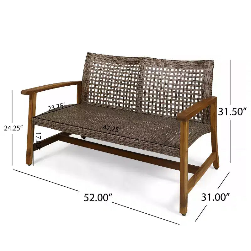 Christopher Knight Home Augusta Outdoor Acacia Wood and Wicker 4 Seater Chat Set with Fire Pit