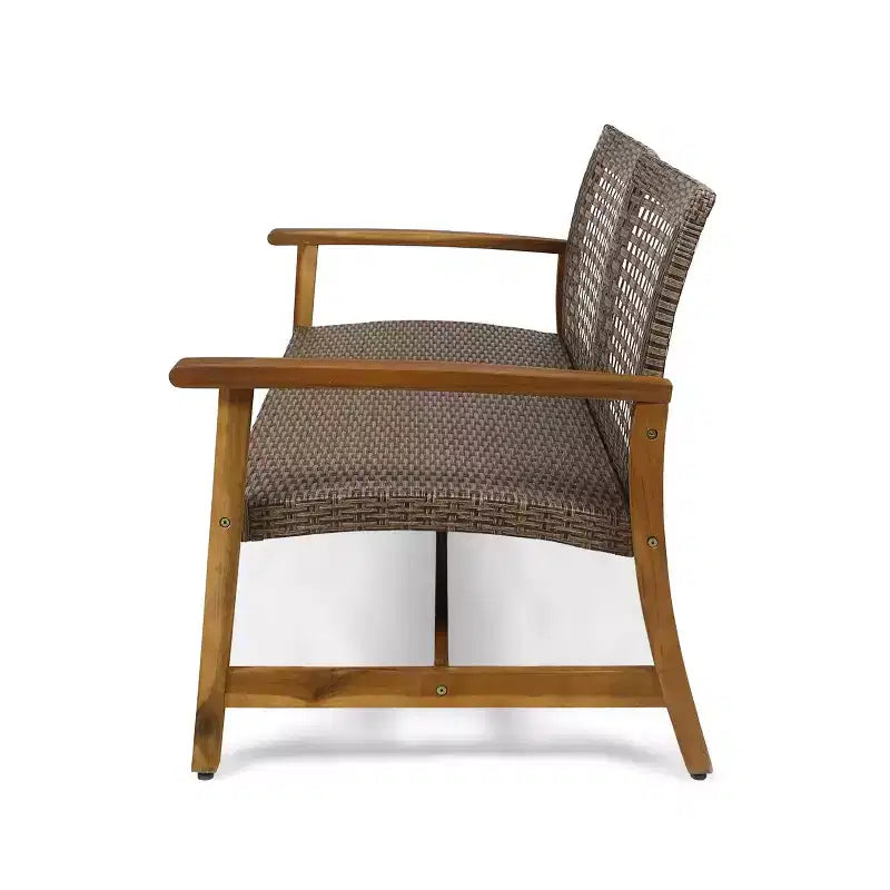 Christopher Knight Home Augusta Outdoor Acacia Wood and Wicker 4 Seater Chat Set with Fire Pit