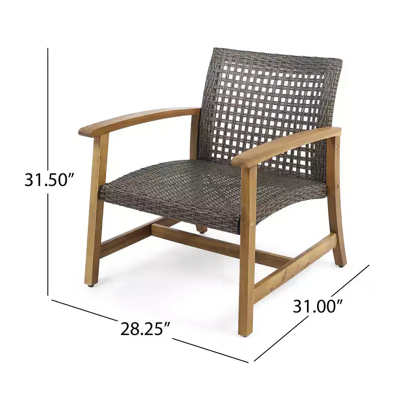 Christopher Knight Home Augusta Outdoor Acacia Wood and Wicker 4 Seater Chat Set with Fire Pit