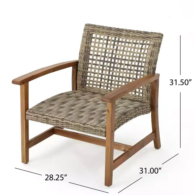 Christopher Knight Home Augusta Outdoor Acacia Wood and Wicker 4 Seater Chat Set with Fire Pit