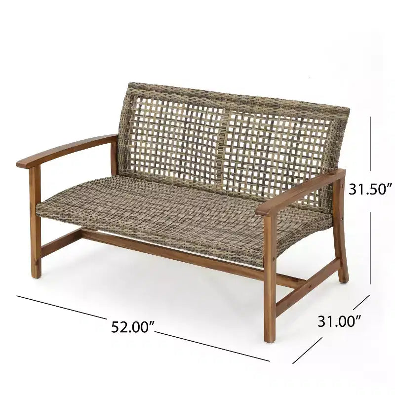 Christopher Knight Home Augusta Outdoor Acacia Wood and Wicker 4 Seater Chat Set with Fire Pit