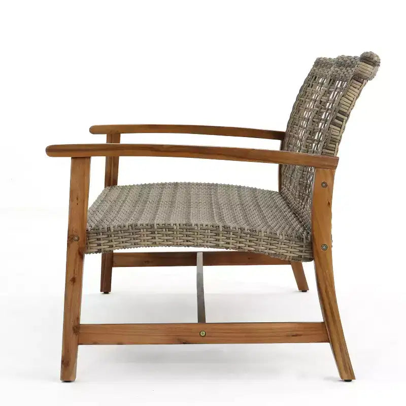Christopher Knight Home Augusta Outdoor Acacia Wood and Wicker 4 Seater Chat Set with Fire Pit