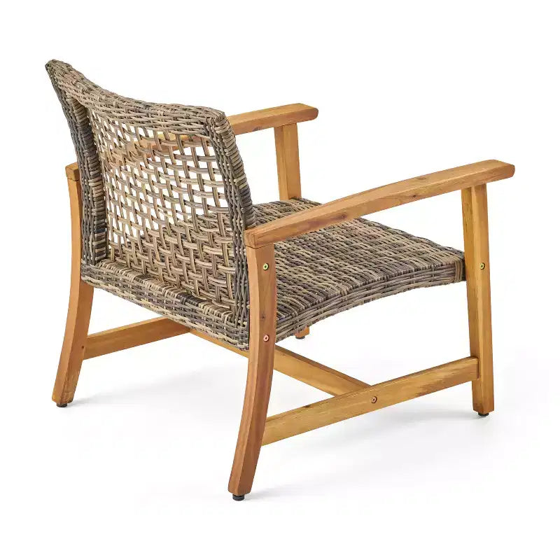 Christopher Knight Home Augusta Outdoor Acacia Wood and Wicker 4 Seater Chat Set with Fire Pit