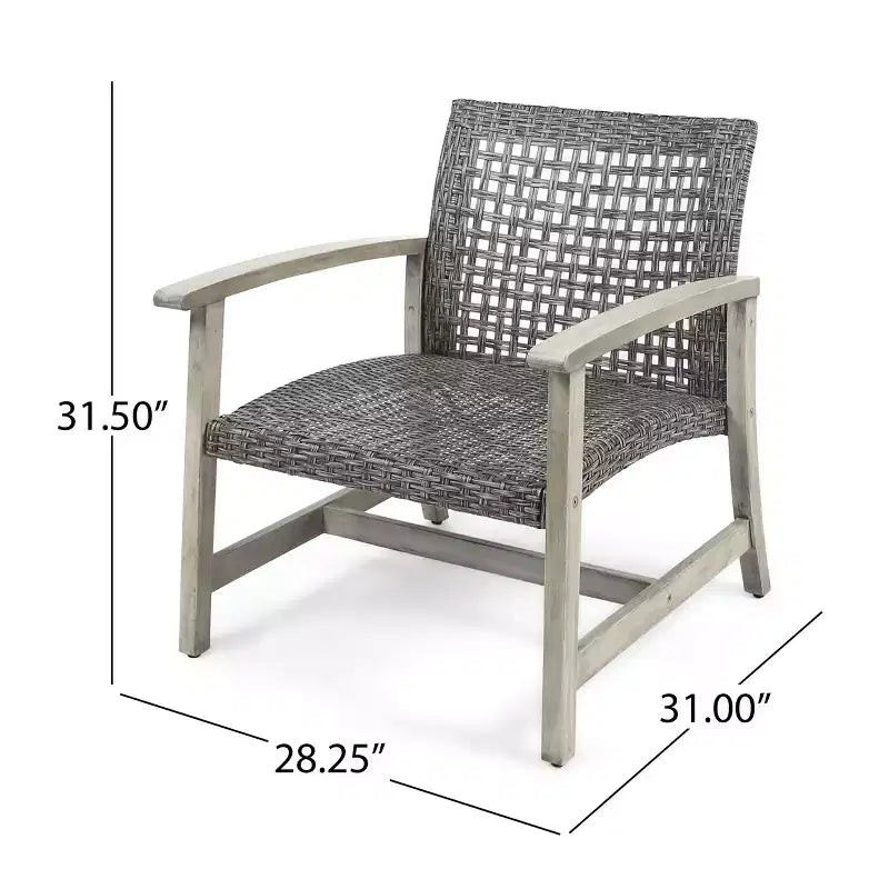 Christopher Knight Home Augusta Outdoor Acacia Wood and Wicker 4 Seater Chat Set with Fire Pit