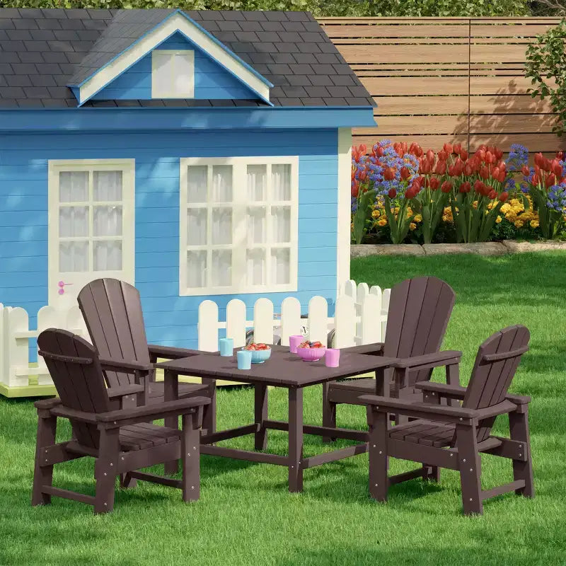 WestinTrends Malibu Kids 5-Piece HDPE Outdoor Square Patio Dining Table and Chairs Set