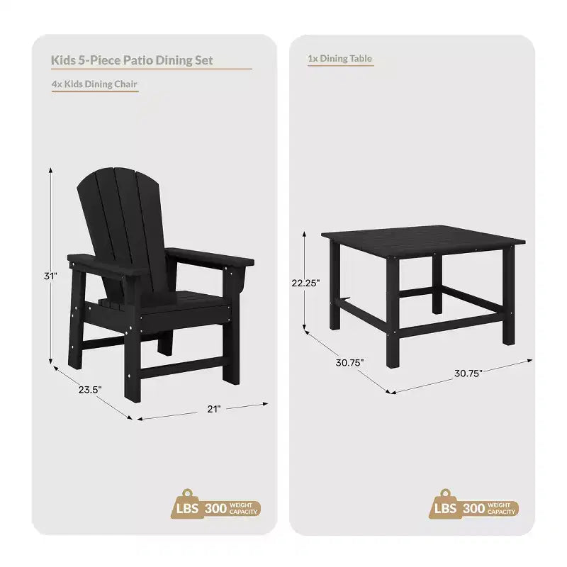 WestinTrends Malibu Kids 5-Piece HDPE Outdoor Square Patio Dining Table and Chairs Set