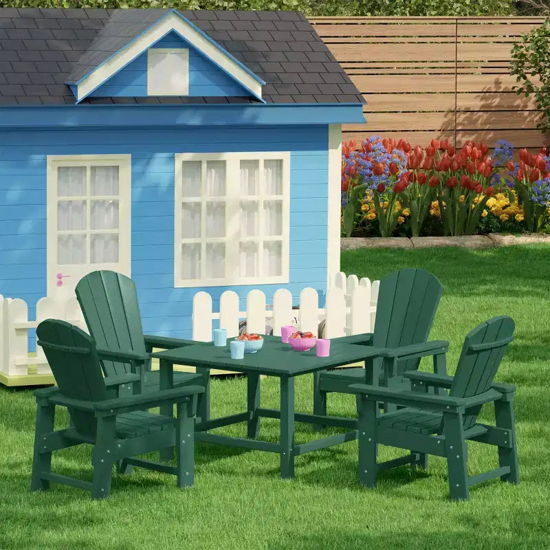 WestinTrends Malibu Kids 5-Piece HDPE Outdoor Square Patio Dining Table and Chairs Set