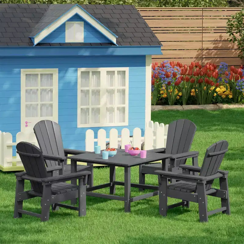 WestinTrends Malibu Kids 5-Piece HDPE Outdoor Square Patio Dining Table and Chairs Set